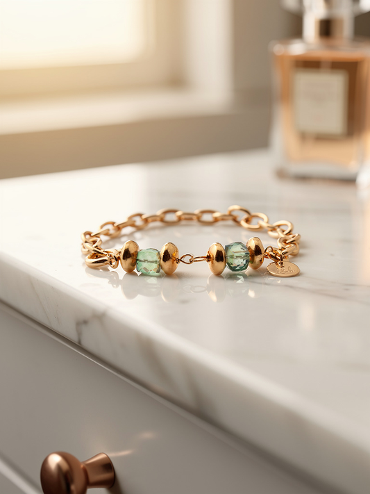 Goldenes Gliederarmband Comporta ★ mit grünen Amethysten